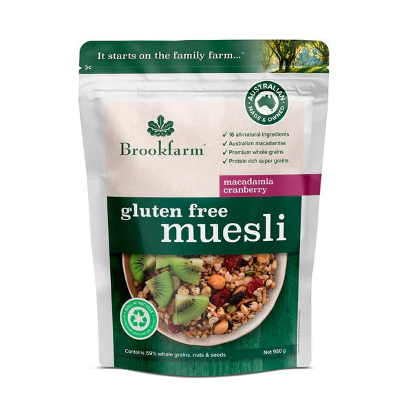 Brookfarm Gluten Free Macadamia Muesli with Cranberry 950g