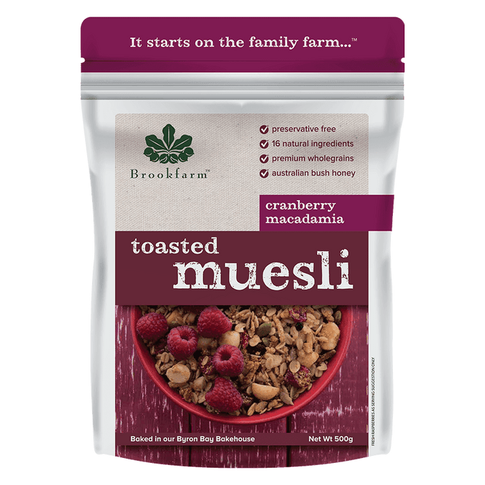 Brookfarm Toasted Macadamia Muesli with Cranberry 500g