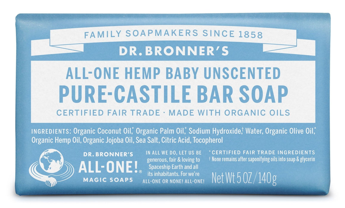 Dr Bronner's Hemp Baby Unscented Pure Castile Soap Bar 140g