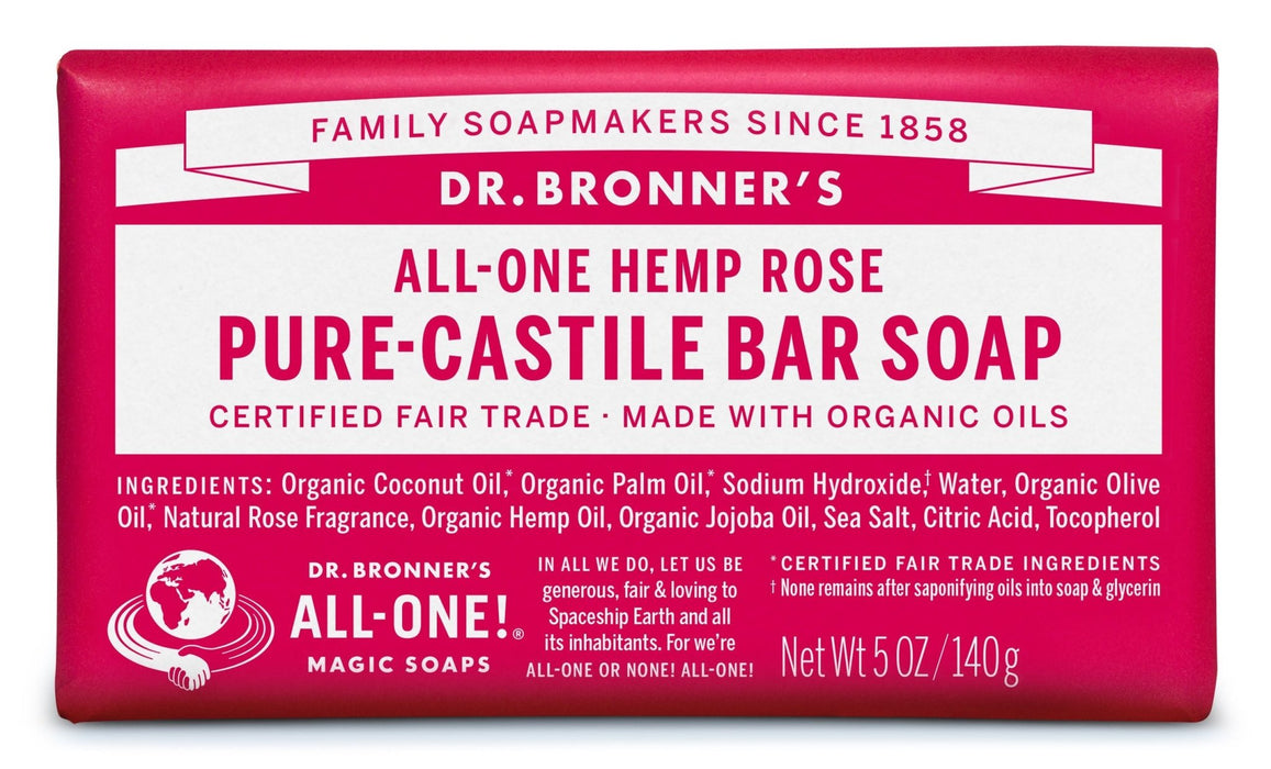 Dr Bronner's Hemp Rose Pure Castile Soap Bar 140g