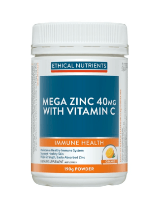 Ethical Nutrients Mega Zinc 40mg with Vitamin C Orange 190g Powder