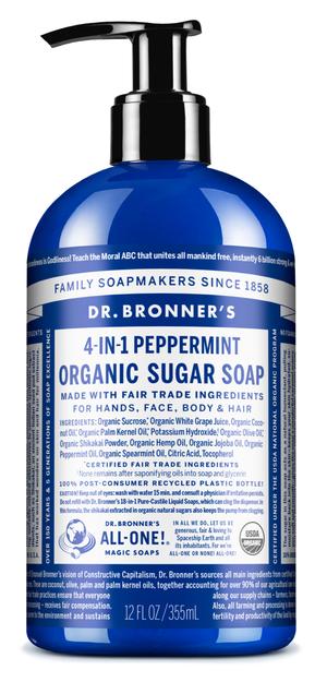 Dr Bronner's 4-In-1 Peppermint Organic Sugar Pump Soap 355mL