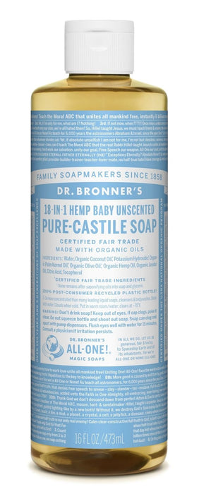 Dr Bronner's 18-In-1 Hemp Baby Unscented Pure Castile Soap 473ml