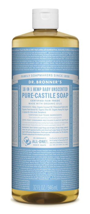 Dr Bronner's 18-In-1 Hemp Baby Unscented Pure Castile Soap 946ml
